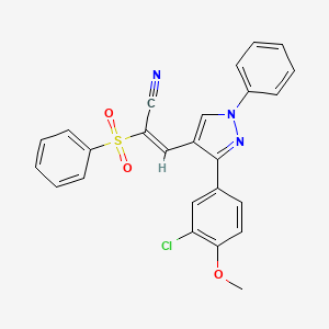 molecular formula C25H18ClN3O3S B2373204 (E)-3-(3-(3-氯-4-甲氧基苯基)-1-苯基-1H-吡唑-4-基)-2-(苯磺酰基)丙烯腈 CAS No. 957014-00-5