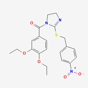 molecular formula C21H23N3O5S B2373210 (3,4-Diethoxyphenyl)-[2-[(4-nitrophenyl)methylsulfanyl]-4,5-dihydroimidazol-1-yl]methanone CAS No. 851802-28-3
