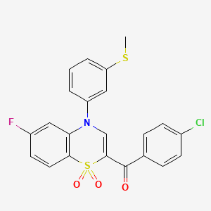 molecular formula C22H15ClFNO3S2 B2373215 (4-chlorophenyl){6-fluoro-4-[3-(methylthio)phenyl]-1,1-dioxido-4H-1,4-benzothiazin-2-yl}methanone CAS No. 1114651-27-2