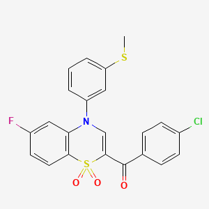 molecular formula C22H15ClFNO3S2 B2373215 (4-Chlorphenyl){6-Fluor-4-[3-(Methylthio)phenyl]-1,1-dioxido-4H-1,4-benzothiazin-2-yl}methanon CAS No. 1114651-27-2