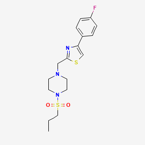molecular formula C17H22FN3O2S2 B2373217 4-(4-Fluorophenyl)-2-((4-(propylsulfonyl)piperazin-1-yl)methyl)thiazole CAS No. 1105236-93-8