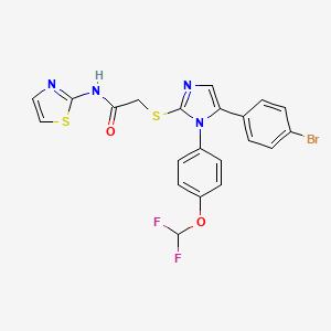molecular formula C21H15BrF2N4O2S2 B2373218 2-((5-(4-bromophenyl)-1-(4-(difluoromethoxy)phenyl)-1H-imidazol-2-yl)thio)-N-(thiazol-2-yl)acetamide CAS No. 1226440-56-7