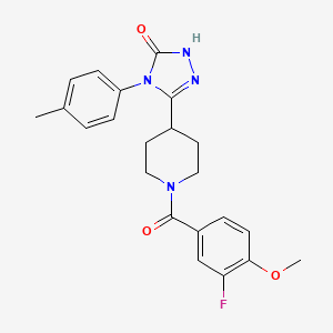 molecular formula C22H23FN4O3 B2373219 5-[1-(3-fluoro-4-methoxybenzoyl)piperidin-4-yl]-4-(4-methylphenyl)-2,4-dihydro-3H-1,2,4-triazol-3-one CAS No. 1775500-74-7