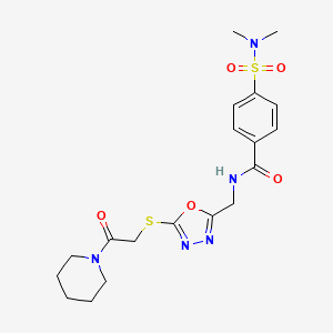 molecular formula C19H25N5O5S2 B2373222 4-(N,N-二甲基磺酰胺基)-N-((5-((2-氧代-2-(哌啶-1-基)乙基)硫代)-1,3,4-恶二唑-2-基)甲基)苯甲酰胺 CAS No. 903272-22-0