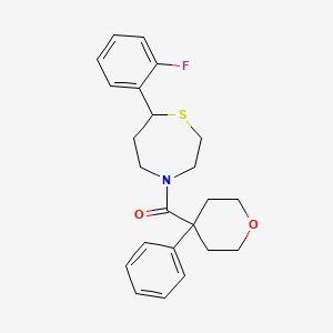 molecular formula C23H26FNO2S B2373225 (7-(2-fluorophenyl)-1,4-thiazepan-4-yl)(4-phenyltetrahydro-2H-pyran-4-yl)methanone CAS No. 1705866-02-9