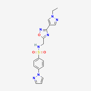 molecular formula C17H17N7O3S B2373227 N-((3-(1-乙基-1H-吡唑-4-基)-1,2,4-恶二唑-5-基)甲基)-4-(1H-吡唑-1-基)苯磺酰胺 CAS No. 2034333-31-6