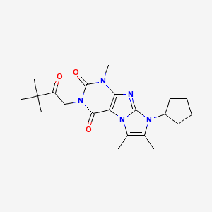 molecular formula C21H29N5O3 B2373232 6-Cyclopentyl-2-(3,3-dimethyl-2-oxobutyl)-4,7,8-trimethylpurino[7,8-a]imidazole-1,3-dione CAS No. 887672-25-5