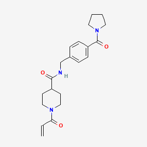 molecular formula C21H27N3O3 B2373239 1-Prop-2-enoyl-N-[[4-(pyrrolidine-1-carbonyl)phenyl]methyl]piperidine-4-carboxamide CAS No. 2361823-58-5