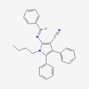 molecular formula C28H25N3 B2373266 1-butyl-4,5-diphenyl-2-[(E)-(phenylmethylidene)amino]-1H-pyrrole-3-carbonitrile CAS No. 477887-44-8