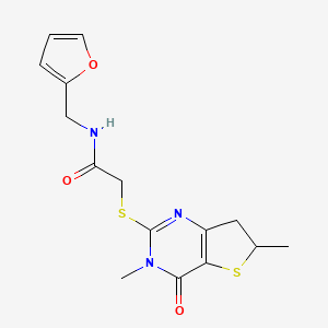 molecular formula C15H17N3O3S2 B2373275 2-((3,6-二甲基-4-氧代-3,4,6,7-四氢噻吩并[3,2-d]嘧啶-2-基)硫代)-N-(呋喃-2-基甲基)乙酰胺 CAS No. 851409-12-6