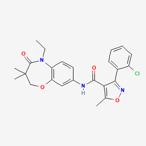 molecular formula C24H24ClN3O4 B2373282 3-(2-chlorophenyl)-N-(5-ethyl-3,3-dimethyl-4-oxo-2,3,4,5-tetrahydrobenzo[b][1,4]oxazepin-8-yl)-5-methylisoxazole-4-carboxamide CAS No. 921793-36-4
