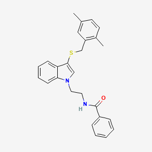 molecular formula C26H26N2OS B2373296 N-(2-(3-((2,5-dimethylbenzyl)thio)-1H-indol-1-yl)ethyl)benzamide CAS No. 532969-56-5