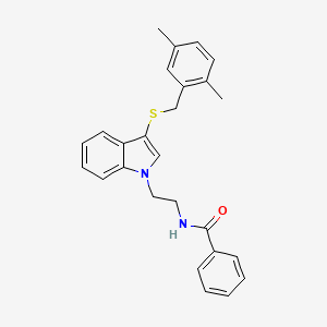 molecular formula C26H26N2OS B2373296 N-(2-(3-((2,5-二甲基苄基)硫代)-1H-吲哚-1-基)乙基)苯甲酰胺 CAS No. 532969-56-5