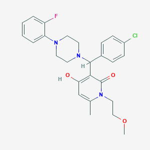 molecular formula C26H29ClFN3O3 B2373310 3-((4-chlorophenyl)(4-(2-fluorophenyl)piperazin-1-yl)methyl)-4-hydroxy-1-(2-methoxyethyl)-6-methylpyridin-2(1H)-one CAS No. 897735-16-9