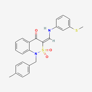 molecular formula C24H22N2O3S2 B2373325 (3E)-1-(4-methylbenzyl)-3-({[3-(methylthio)phenyl]amino}methylene)-1H-2,1-benzothiazin-4(3H)-one 2,2-dioxide CAS No. 892302-85-1