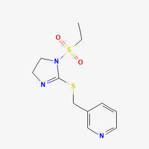 molecular formula C11H15N3O2S2 B2373347 3-[(1-Ethylsulfonyl-4,5-dihydroimidazol-2-yl)sulfanylmethyl]pyridine CAS No. 868218-70-6
