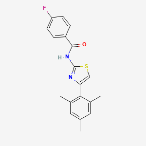 molecular formula C19H17FN2OS B2373351 4-氟-N-[4-(2,4,6-三甲基苯基)-1,3-噻唑-2-基]苯甲酰胺 CAS No. 313274-48-5