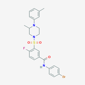 molecular formula C25H25BrFN3O3S B2373362 N-(4-bromophenyl)-4-fluoro-3-((3-methyl-4-(m-tolyl)piperazin-1-yl)sulfonyl)benzamide CAS No. 451477-75-1
