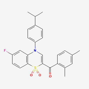 molecular formula C26H24FNO3S B2373368 (2,4-dimethylphenyl)[6-fluoro-4-(4-isopropylphenyl)-1,1-dioxido-4H-1,4-benzothiazin-2-yl]methanone CAS No. 1114657-32-7