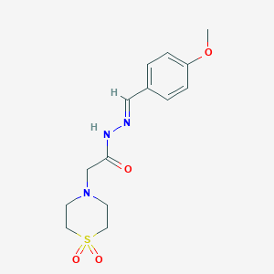 molecular formula C14H19N3O4S B2373398 2-(1,1-dioxo-1lambda~6~,4-thiazinan-4-yl)-N'-[(E)-(4-methoxyphenyl)methylidene]acetohydrazide CAS No. 477889-89-7