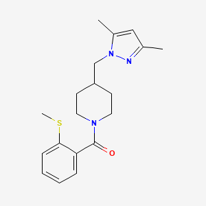molecular formula C19H25N3OS B2373401 (4-((3,5-dimethyl-1H-pyrazol-1-yl)methyl)piperidin-1-yl)(2-(methylthio)phenyl)methanone CAS No. 1286727-18-1