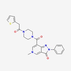 molecular formula C24H23N5O3S B2373409 5-methyl-2-phenyl-7-(4-(2-(thiophen-2-yl)acetyl)piperazine-1-carbonyl)-2H-pyrazolo[4,3-c]pyridin-3(5H)-one CAS No. 1021123-94-3
