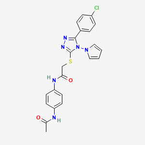 molecular formula C22H19ClN6O2S B2373459 N-(4-acetamidophenyl)-2-((5-(4-chlorophenyl)-4-(1H-pyrrol-1-yl)-4H-1,2,4-triazol-3-yl)thio)acetamide CAS No. 896310-15-9