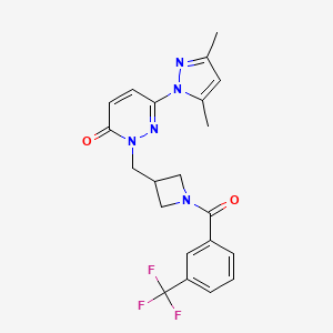 molecular formula C21H20F3N5O2 B2373464 6-(3,5-二甲基-1H-吡唑-1-基)-2-((1-(3-(三氟甲基)苯甲酰)氮杂环丁-3-基)甲基)吡啶并-3(2H)-酮 CAS No. 2319632-94-3