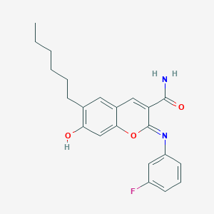 (2Z)-2-[(3-fluorophenyl)imino]-6-hexyl-7-hydroxy-2H-chromene-3-carboxamide