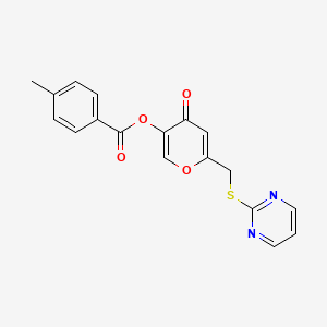 molecular formula C18H14N2O4S B2373476 [4-Oxo-6-(pyrimidin-2-ylsulfanylmethyl)pyran-3-yl] 4-methylbenzoate CAS No. 877635-31-9