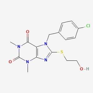 molecular formula C16H17ClN4O3S B2373485 7-(4-氯苄基)-8-((2-羟乙基)硫)-1,3-二甲基-1H-嘌呤-2,6(3H,7H)-二酮 CAS No. 303971-17-7