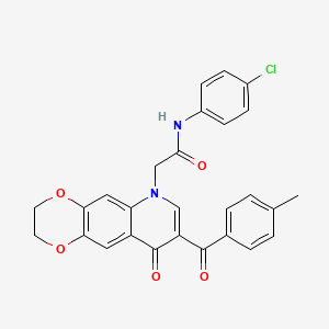 molecular formula C27H21ClN2O5 B2373517 N-(4-氯苯基)-2-[8-(4-甲基苯甲酰)-9-氧代-2,3-二氢-[1,4]二恶唑并[2,3-g]喹啉-6-基]乙酰胺 CAS No. 866340-16-1