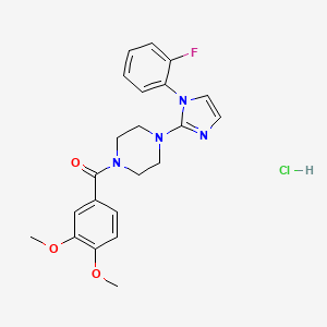 molecular formula C22H24ClFN4O3 B2373540 (3,4-dimethoxyphenyl)(4-(1-(2-fluorophenyl)-1H-imidazol-2-yl)piperazin-1-yl)methanone hydrochloride CAS No. 1189919-94-5