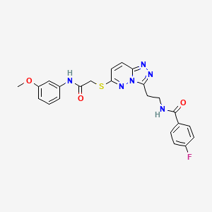 molecular formula C23H21FN6O3S B2373558 4-fluoro-N-(2-(6-((2-((3-methoxyphenyl)amino)-2-oxoethyl)thio)-[1,2,4]triazolo[4,3-b]pyridazin-3-yl)ethyl)benzamide CAS No. 897758-80-4
