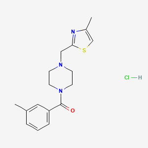 molecular formula C17H22ClN3OS B2373581 (4-((4-Methylthiazol-2-yl)methyl)piperazin-1-yl)(m-tolyl)methanone hydrochloride CAS No. 1215587-98-6