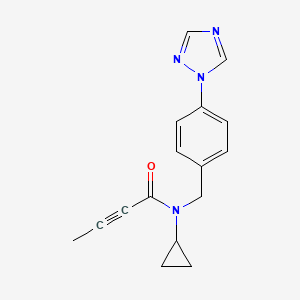 molecular formula C16H16N4O B2373609 N-Cyclopropyl-N-[[4-(1,2,4-triazol-1-yl)phenyl]methyl]but-2-ynamide CAS No. 2411224-67-2