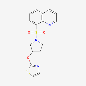 molecular formula C16H15N3O3S2 B2373617 2-((1-(喹啉-8-磺酰基)吡咯烷-3-基)氧基)噻唑 CAS No. 2200040-62-4