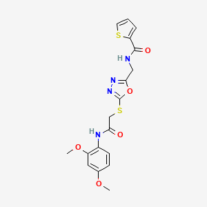 molecular formula C18H18N4O5S2 B2373619 N-[[5-[2-(2,4-dimethoxyanilino)-2-oxoethyl]sulfanyl-1,3,4-oxadiazol-2-yl]methyl]thiophene-2-carboxamide CAS No. 851861-60-4