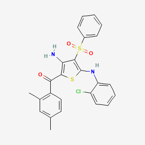 molecular formula C25H21ClN2O3S2 B2373625 (3-氨基-5-((2-氯苯基)氨基)-4-(苯磺酰基)噻吩-2-基)(2,4-二甲苯基)甲酮 CAS No. 892289-35-9