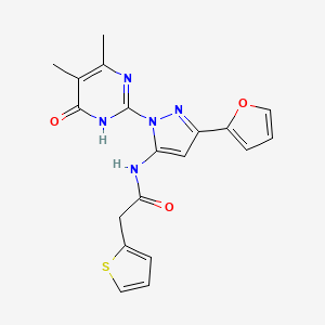 molecular formula C19H17N5O3S B2373627 N-(1-(4,5-dimethyl-6-oxo-1,6-dihydropyrimidin-2-yl)-3-(furan-2-yl)-1H-pyrazol-5-yl)-2-(thiophen-2-yl)acetamide CAS No. 1207041-89-1