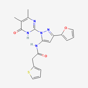 molecular formula C19H17N5O3S B2373627 N-(1-(4,5-二甲基-6-氧代-1,6-二氢嘧啶-2-基)-3-(呋喃-2-基)-1H-吡唑-5-基)-2-(噻吩-2-基)乙酰胺 CAS No. 1207041-89-1