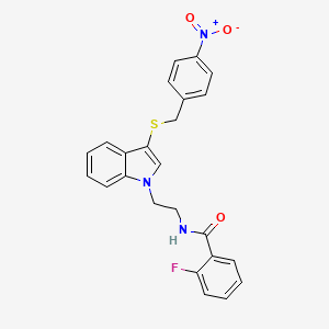 molecular formula C24H20FN3O3S B2373632 2-氟-N-[2-[3-[(4-硝基苯基)甲硫基]吲哚-1-基]乙基]苯甲酰胺 CAS No. 532972-78-4