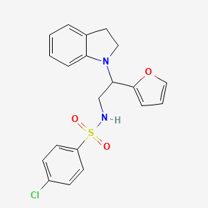 molecular formula C20H19ClN2O3S B2373641 4-chloro-N-(2-(furan-2-yl)-2-(indolin-1-yl)ethyl)benzenesulfonamide CAS No. 898416-25-6