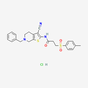 molecular formula C25H26ClN3O3S2 B2373647 N-(6-benzyl-3-cyano-4,5,6,7-tetrahydrothieno[2,3-c]pyridin-2-yl)-3-tosylpropanamide hydrochloride CAS No. 1216978-36-7
