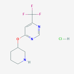 molecular formula C10H13ClF3N3O B2373657 4-(哌啶-3-氧基)-6-(三氟甲基)嘧啶盐酸盐 CAS No. 1779128-43-6