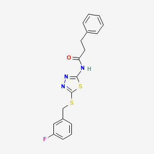 molecular formula C18H16FN3OS2 B2373666 N-(5-((3-fluorobenzyl)thio)-1,3,4-thiadiazol-2-yl)-3-phenylpropanamide CAS No. 476464-84-3