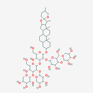 molecular formula C60H98O30 B237367 2-[4,5-Dihydroxy-6-[5-hydroxy-4-[5-hydroxy-6-(hydroxymethyl)-3,4-bis[(3,4,5-trihydroxyoxan-2-yl)oxy]oxan-2-yl]oxy-6-(hydroxymethyl)-2-(5',7,9,13-tetramethylspiro[5-oxapentacyclo[10.8.0.02,9.04,8.013,18]icosane-6,2'-oxane]-16-yl)oxyoxan-3-yl]oxy-2-(hydroxymethyl)oxan-3-yl]oxyoxane-3,4,5-triol CAS No. 128232-92-8