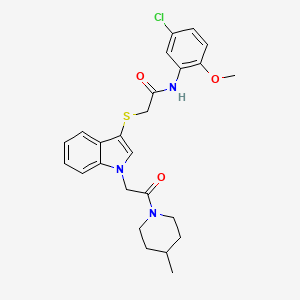 molecular formula C25H28ClN3O3S B2373673 N-(5-chloro-2-methoxyphenyl)-2-((1-(2-(4-methylpiperidin-1-yl)-2-oxoethyl)-1H-indol-3-yl)thio)acetamide CAS No. 878056-27-0
