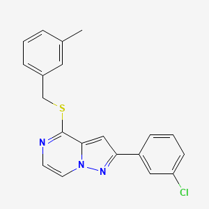 molecular formula C20H16ClN3S B2373699 2-(3-Chlorophenyl)-4-[(3-methylbenzyl)thio]pyrazolo[1,5-a]pyrazine CAS No. 1207013-01-1