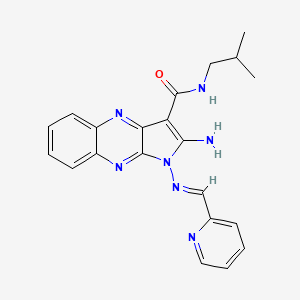 molecular formula C21H21N7O B2373710 2-氨基-N-(2-甲基丙基)-1-(吡啶-2-基亚甲基氨基)吡咯并[3,2-b]喹喔啉-3-甲酰胺 CAS No. 836630-86-5